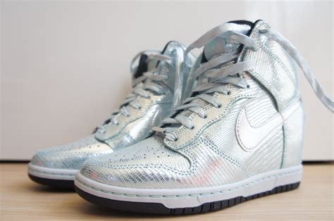 silver nike dunks high top